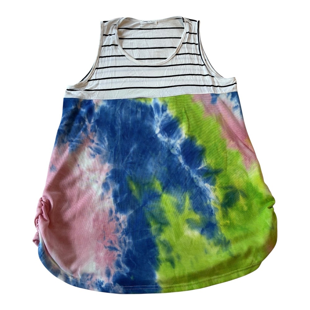 Cream n Sugar Striped Tie Dye Tank Top Sleeveless Casual Comfy